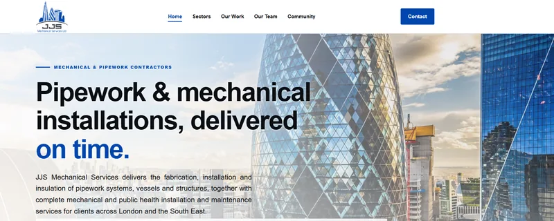 Homepage of the redeveloped JJS Mechanical Services website